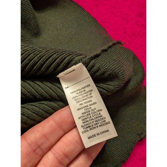 Rio & Rian Green Sheer Sleeve Ribbed Knit Sweater Top S Button Shoulders - Picture 6 of 7